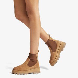 Jimmy Choo Women's Clayton Crystal Trim Stretch Booties Caramel Tan Sz 37 7